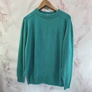 Vintage Sweater Womens XL 90s Green Oversized Cotton Turquoise Teal Crewneck